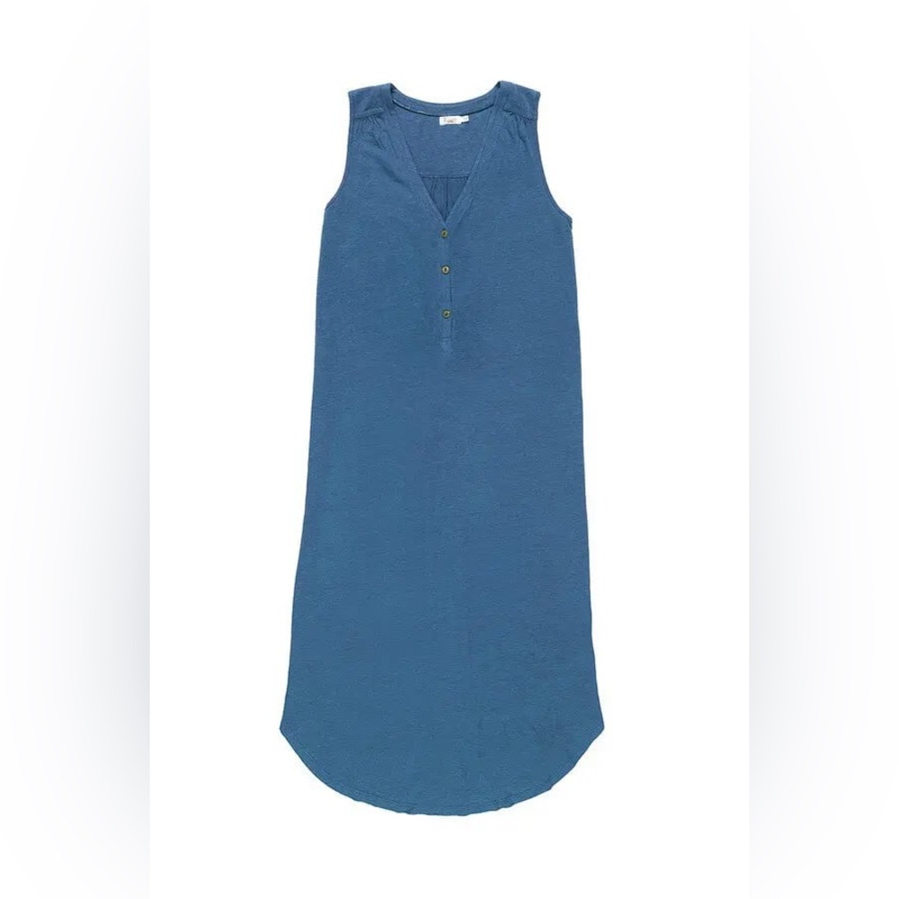 Faherty Annie‎ Knit Henley Hemp Blend Dress Blue Women’s Size XS
